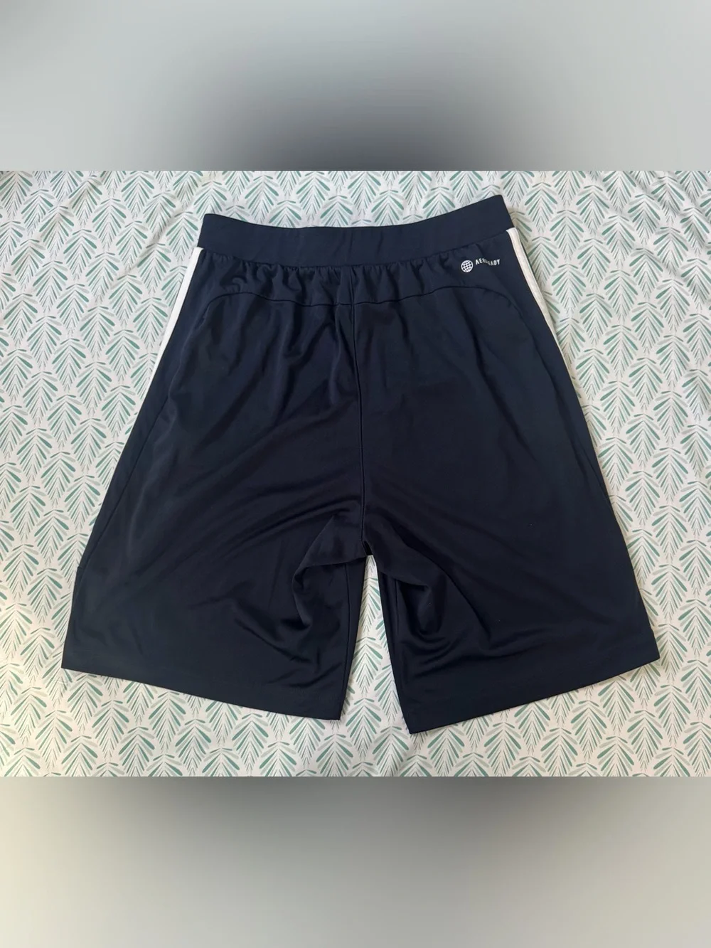 adidas Men’s Dark Blue Athletic Shorts with White Stripes
